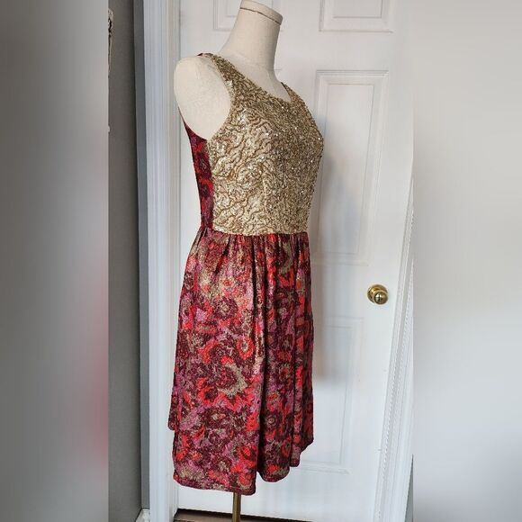 Anthropologie wren gold sequin jacquard sleeveless dress - Size Small - Picture 9 of 11